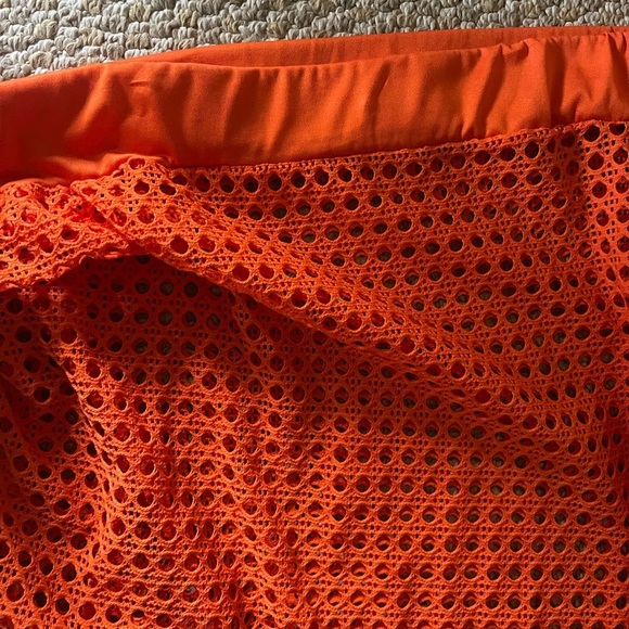 Vintage front slit mesh bright orange fringe bottom maxi sheet cover up skirt - Picture 5 of 8